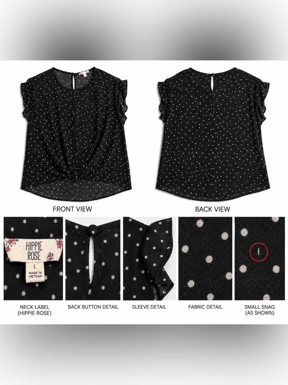 Hippie Rose Black & White Polka Dot Twist-Front Blouse